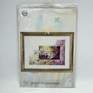 Permin of Copenhagen Danish Art Needlework Kit White Lilies & Butterfly